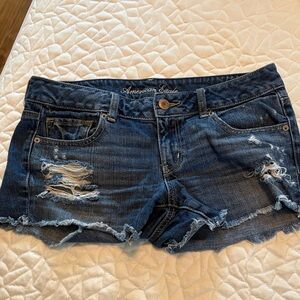American Eagle Outfitters Distressed Dark Blue Jean Shorts